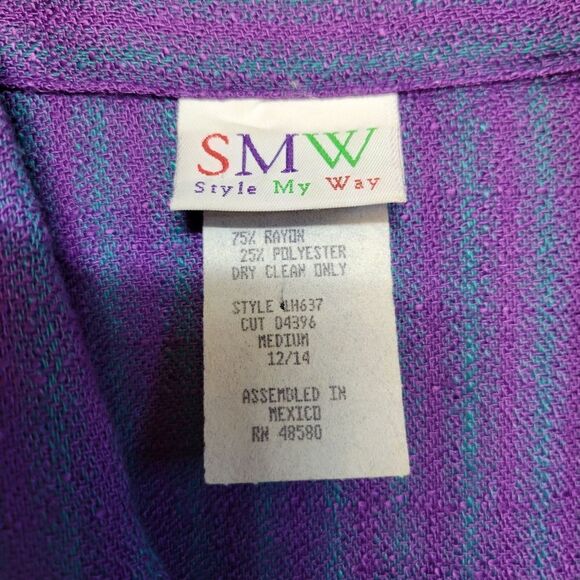 SMW 80's Purple Teal Fran Fine Artsy Blazer Gingham Plaid Stripes - Picture 6 of 9